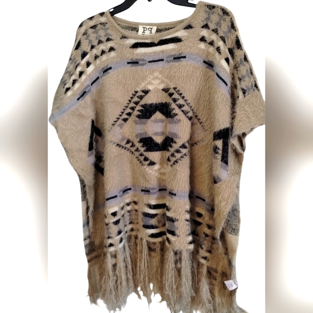 NWT PQLA Fringe Boho Poncho/Sweater